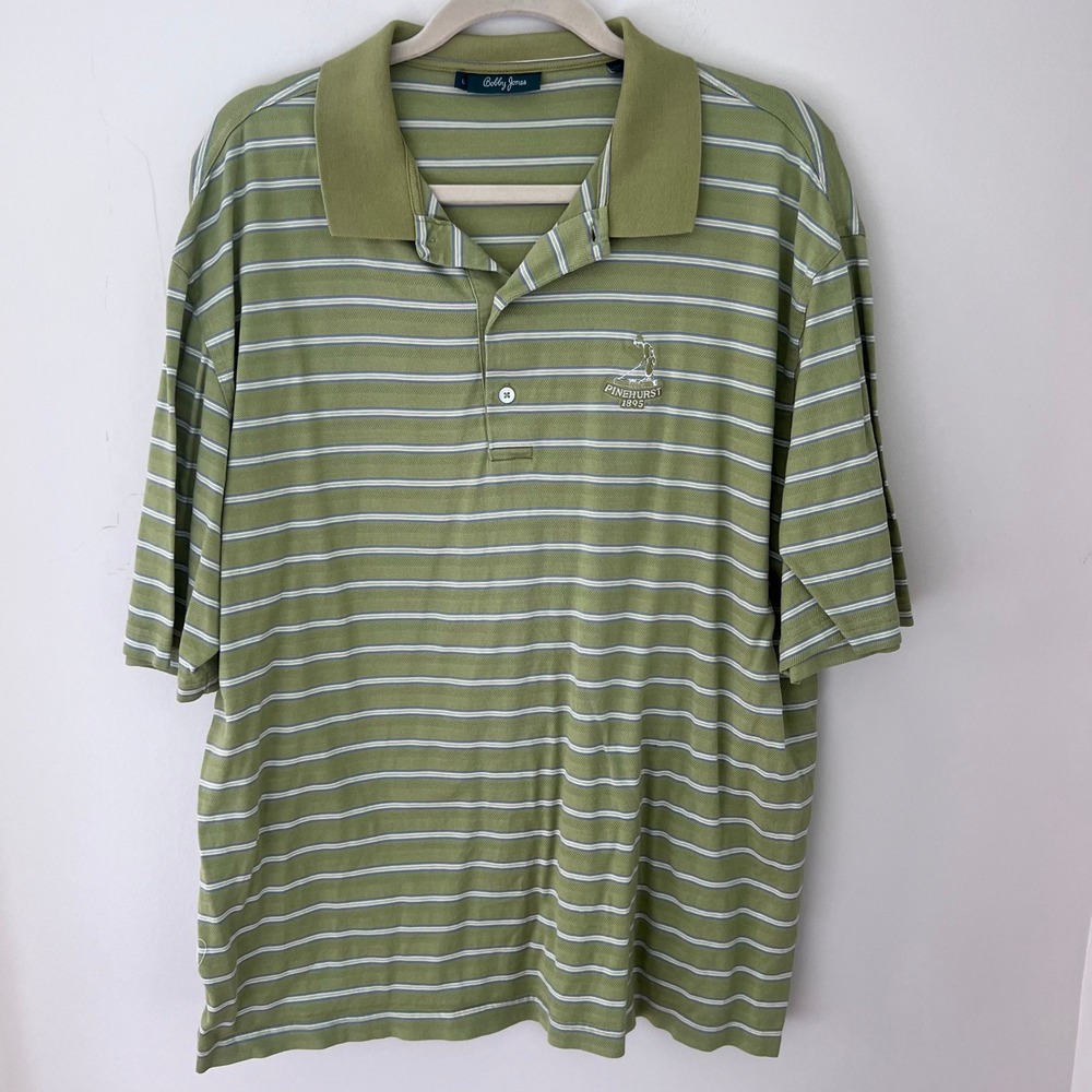 Bobby Jones Golf Polo Shirt Pinehurst‎ 1895 Striped Cotton Mens Large